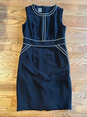 Anne Klein Black Midi Sheath Dress with Cream Piping